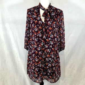 Lily Rose burgundy floral tie neck dress size small